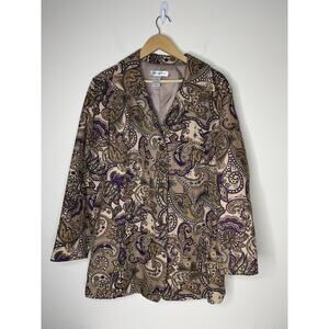 Coldwater Creek Womens Size 1X Jacket Button Up Coat Brown Paisley Pockets